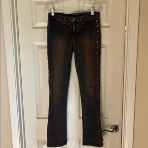 bebe Black Boot-Cut Jeans with Side Lace-Up Detail